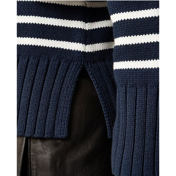 J Crew Cotton Turtleneck Sweater S White Stripe Black NWT CE701 J.Crew Capsule - Picture 4 of 5